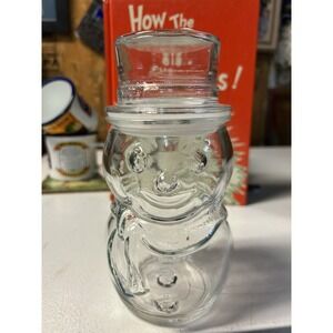 Vintage Glass Snowman Jar With Lid Libbey Mexico 8" Airtight Seal